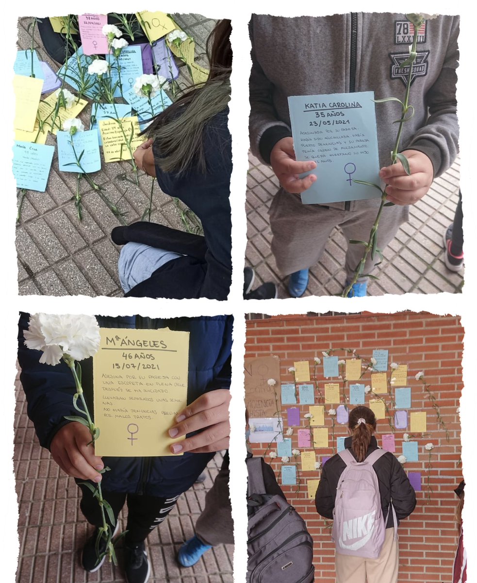 IESSalvadorDali's tweet photo. 25 N- Acto emotivo en el que los alumno/as del @IESSalvadorDali depositan una flor junto a una reseña en memoria de las 37 mujeres asesinadas. Basta ya!!! Ni una más!!! https://t.co/RuBL4y9HW8