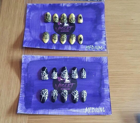 VioletTend666's tweet photo. These hand painted nail sets come in a few horrific designs and will be sold exclusively at Liverpool Horror Club Horrific Christmas Market this Sunday. They will be £10 for one set or £15 for two. So come on down and grab yourself some alternative Christmas gifts. https://t.co/JGuGV5fag4