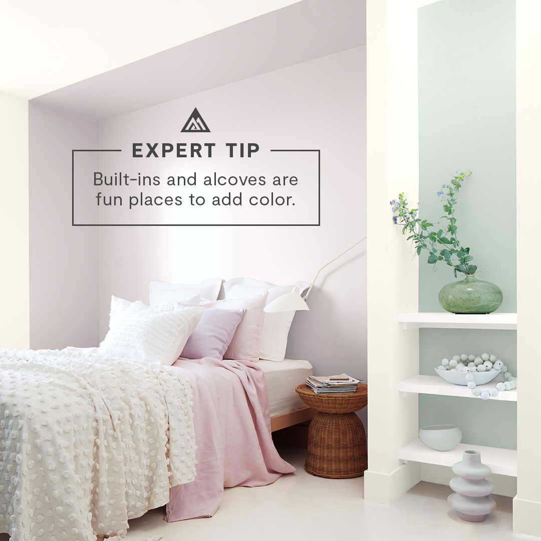 Benjamin Moore Take In Some Me Time With Standout Hues From Our Colortrends22 Palette We Love Using Built Ins And Alcoves As Places To Add Color Here Hint Of Violet 2114 60