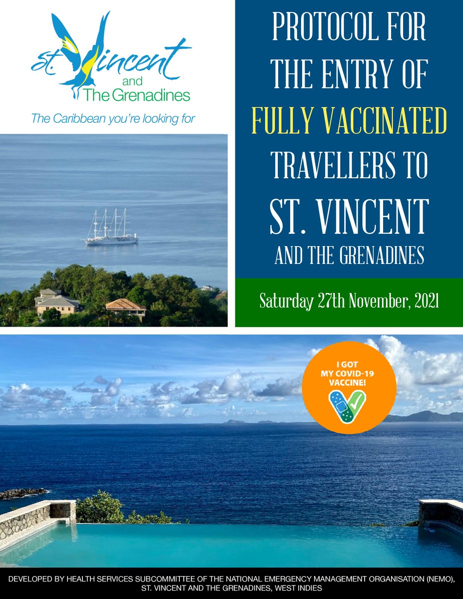 Invest_SVG's tweet photo. If you are a fully vaccinated traveller visiting or returning to St. Vincent and the Grenadines, please take careful note of our updated COVID-19 travel protocols (phase #21, commenced November 27, 2021). 
#visitSVG #InvestInSVG #covid19 #covid19SVG [1/2] https://t.co/tQ6kaZCvlR