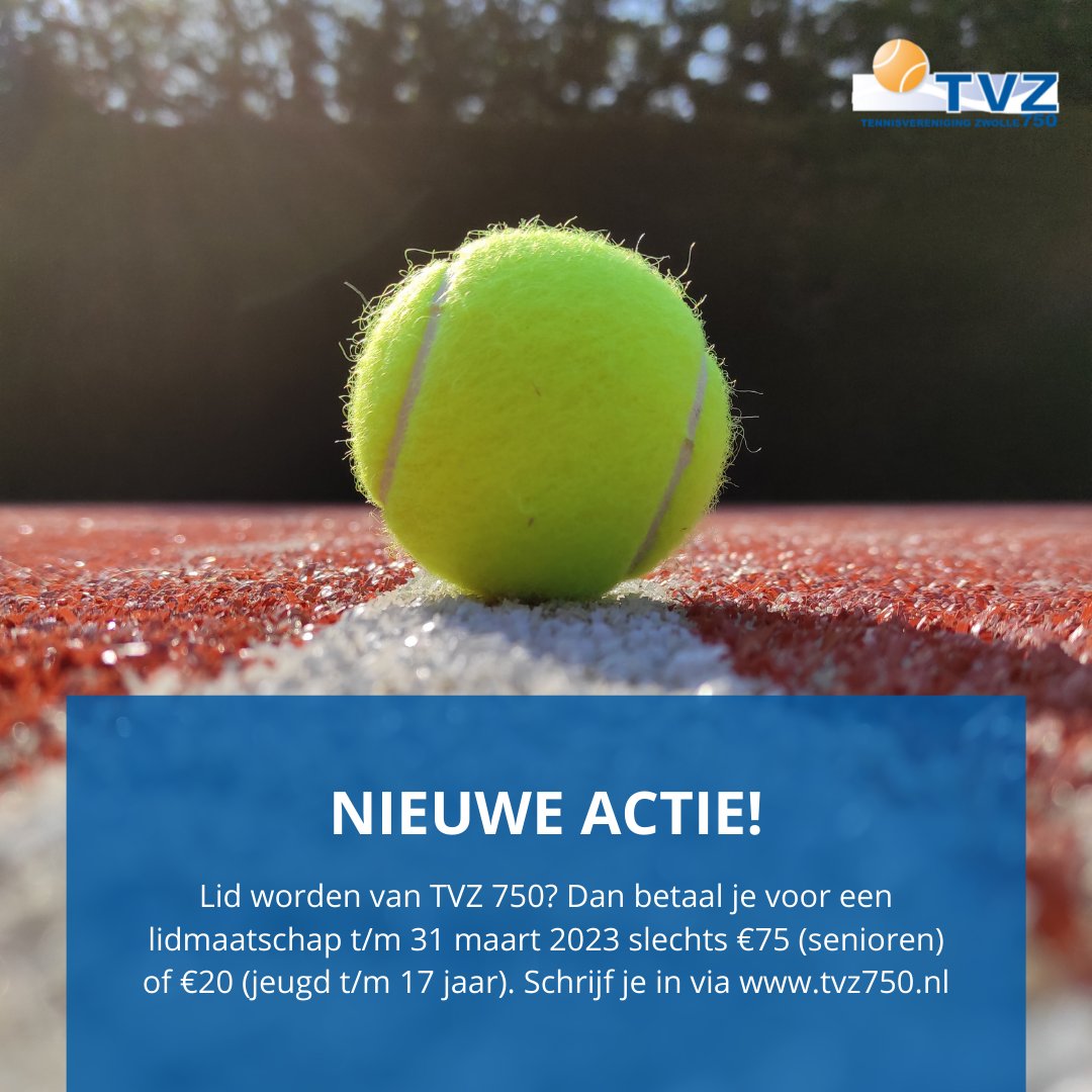 NIEUWE ACTIE | Word bij TVZ 750 voor slechts €75 (senioren) of €20 (jeugd t/m 17 jaar) lid t/m 31 maart 2023. Meer weten over de actie of inschrijven? Ga dan naar onze website tvz750.nl.