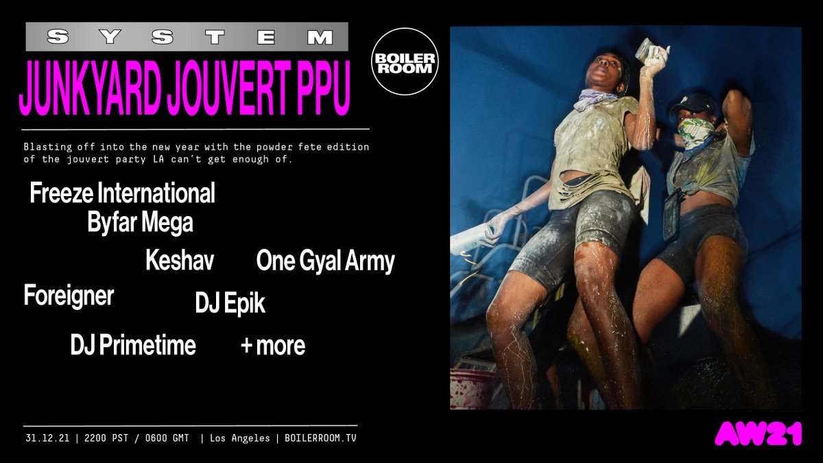 boilerroomtv's tweet photo. Tickets on sale now for our New Year's Junkyard Jouvet powder fête with @foreignerrrrrrr in LA. Act fast ⤳ https://t.co/F1xlKEAIoM https://t.co/J0VudHDR4o