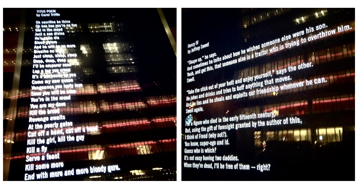 SaintFlashlight's tweet photo. For The Will of the City series at @TheatreforaNewA, #Shakespeare inspired more than sonnets. Behold these two lively #poems by playwrights Carol Triffle ("TITUS POEM") and Jeffrey Sweet ("Henry IV")! https://t.co/1UexxrD3gr