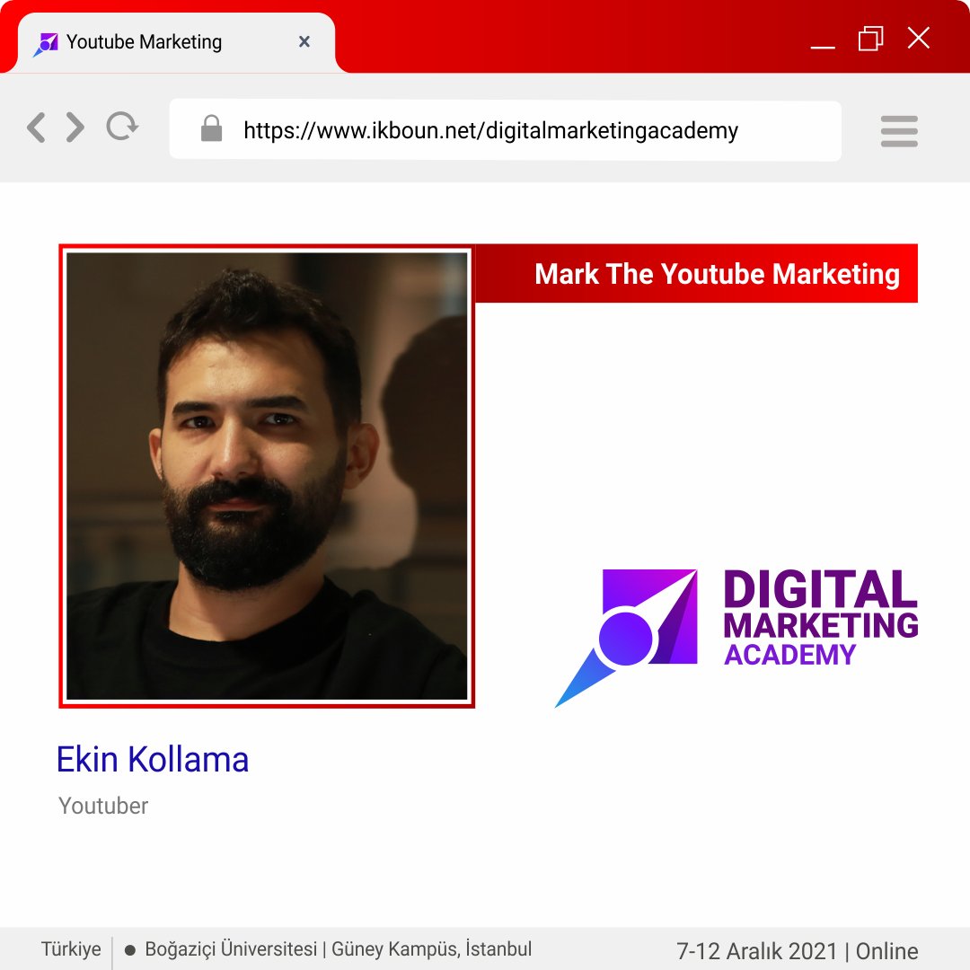 YouTuber <a href="/ekinkollama/">Ekin Kollama</a> Boğaziçi Üniversitesi Digital Marketing Academy’de! YouTube Marketing hakkında detaylı bilgiler edinmek için 7-12 Aralık tarihlerinde gerçekleşecek Boğaziçi Üniversitesi Digital Marketing Academy’de hemen yerinizi alın!
Biletler: biletino.com/tr/e-dpa/bogaz…