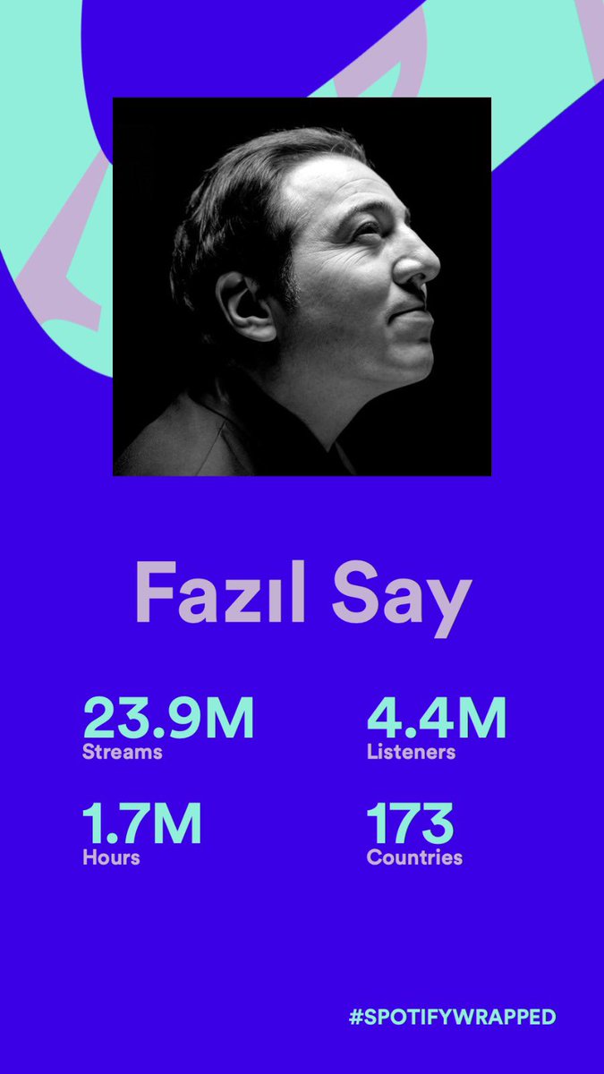 Yılsonu rakamları…Spotify.
Teşekkür ediyorum dinleyicilerime. Çok mutluyum.
Mütevazi olmalıyım size; doğru;bu rakamlar popüler müzik dünyasında belki çok değil.
Ama “kültür sanat” dünyasında, bir “besteci-piyanist” için, dünyada en ön sıralara tırmanıyor. Sağolun.