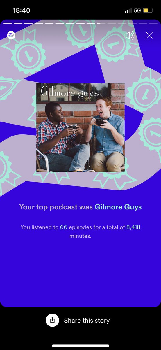 TamsinCorrigan's tweet photo. A few years behind but v emotional timing that I finally finished the 5.5hr Fall ep of @GilmoreGuysShow today, just as #spotifywrapped2021 comes out. Thank you @KevinTPorter and @electrolemon for getting me through my long lockdown walks this year 💜💜 Next up… #BunheadBros https://t.co/PJID6OjdXd