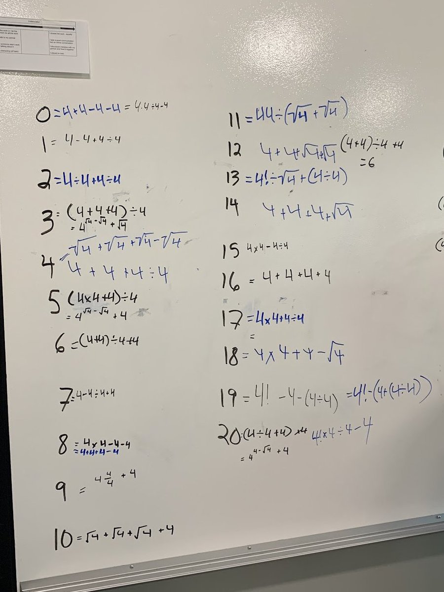 Ss at OKM #sd23learns engaging with the #math of 4 4s while focusing on the competency of #perseverance Such innovative thinking! Quote of day “It was really cool to see other people’s thinking. We don’t get to do that very much, in school or otherwise. It really helped me.”