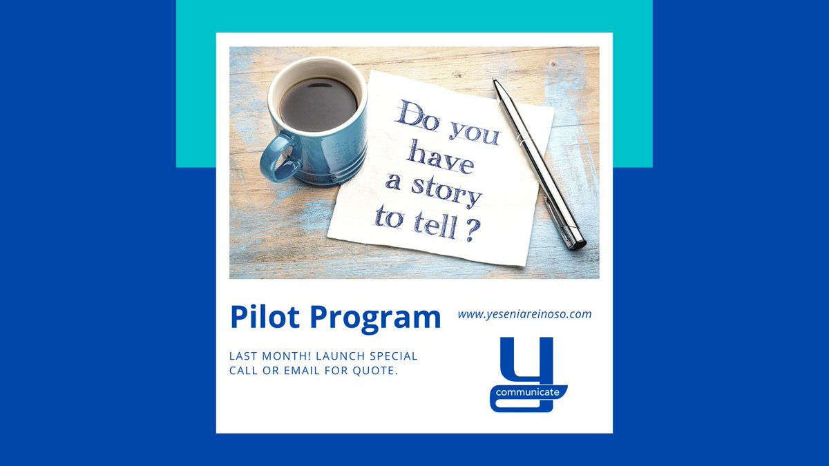 This month is officially the last month of @y_communicate's inaugural #pilotprogram launch! Try it! Learn more! The opportunity to sample our #services is within your reach. Call or email for a quote. We'll unveil what the #pilotprogram offers soon.

yeseniareinoso.com/about/