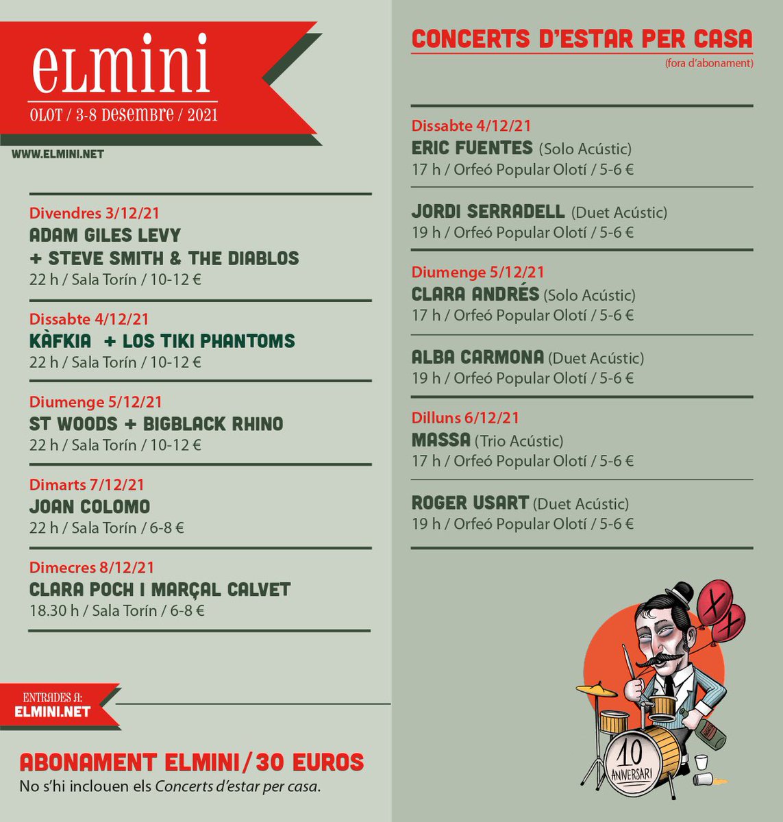 🎫 Ja teniu les vostres entrades? Algunes ja s’acaben!!! 
2 dies per l’inici del festival 😱 Vine a celebrar els 10 anys amb nosaltres! 🥳
elmini.net/entrades