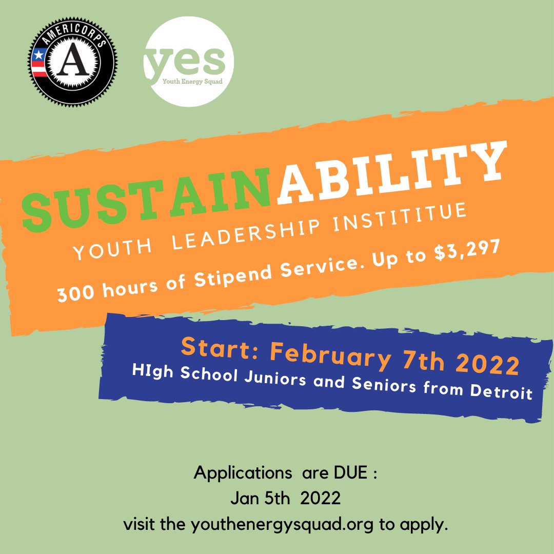The Youth Energy Squad at EcoWorks is now accepting applications for its annual Sustainability Leadership Institute! This is a paid 7 month experience for Detroit High School Juniors and Seniors.  To learn more, click here: ow.ly/l7rR50H1eZw