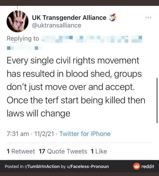 Advocating for the killing of women is not trans activism! Its insane, disgusting and horrific! This