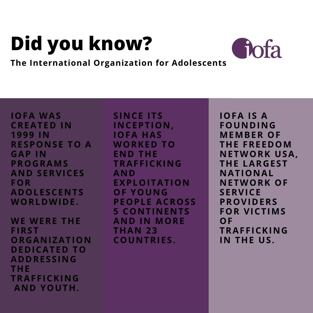 NHTDWG's tweet photo. Did you know IOFA was the first organization dedicated to addressing the trafficking of youth? Or that IOFA was a founding member of the Freedom Network USA? Go to https://t.co/7KpFEObzPW to learn more about IOFA and to donate to our work! We appreciate your support! https://t.co/dbt3m9bHRf