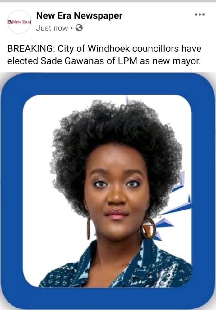 LandlessWing's tweet photo. Congratulations to Her Worship Hon. Sade Gawanas, for her election as the new mayor of City of Windhoek. Fight hard and bring development to the people. @lpm_namibia @SadeGawanas https://t.co/Zfb5LnMgrp