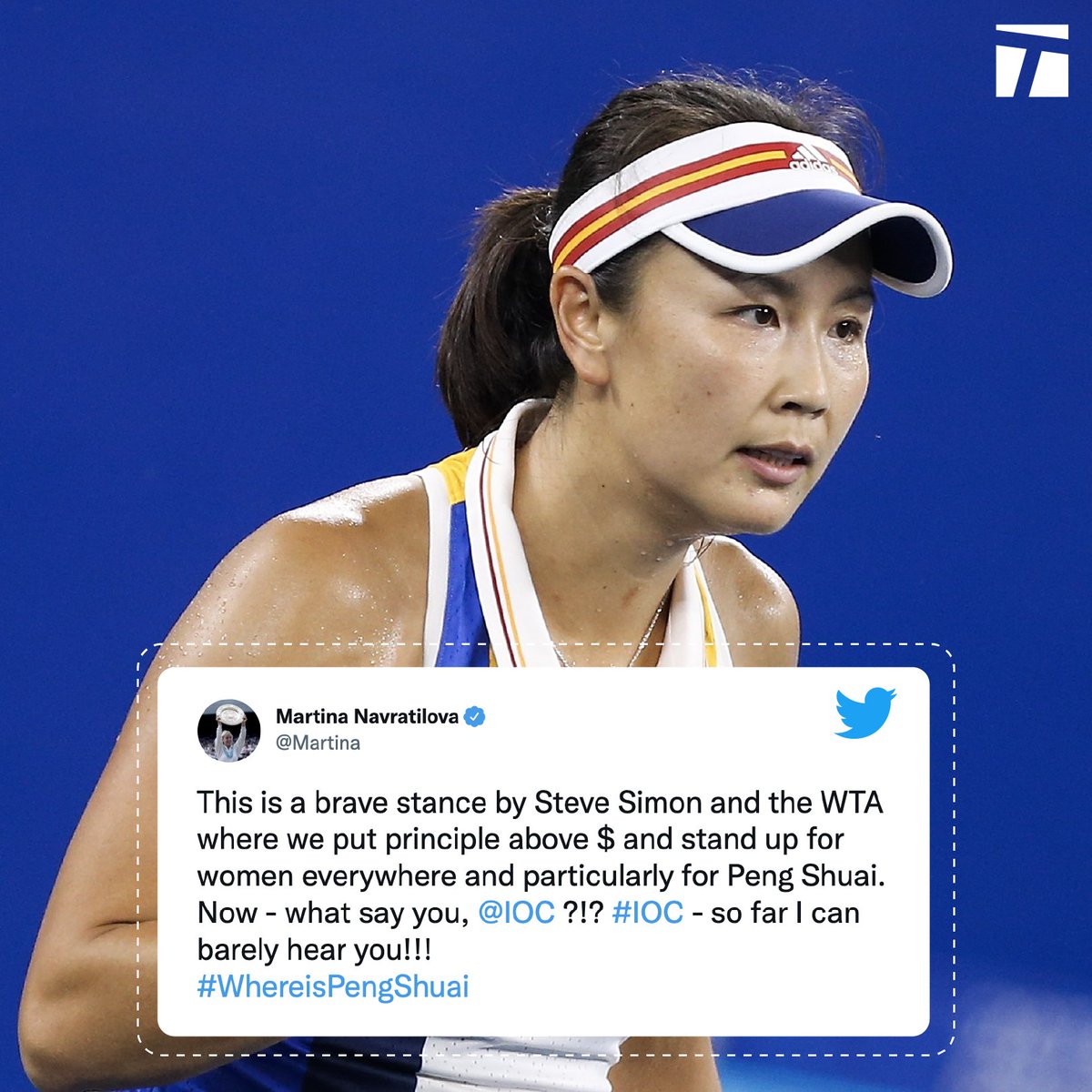 TennisChannel's tweet photo. The tennis community stands with Steve Simon and the @WTA! 🙌

#whereisPengShuai | #FreePengShuai https://t.co/sBsiZ1nJ3H