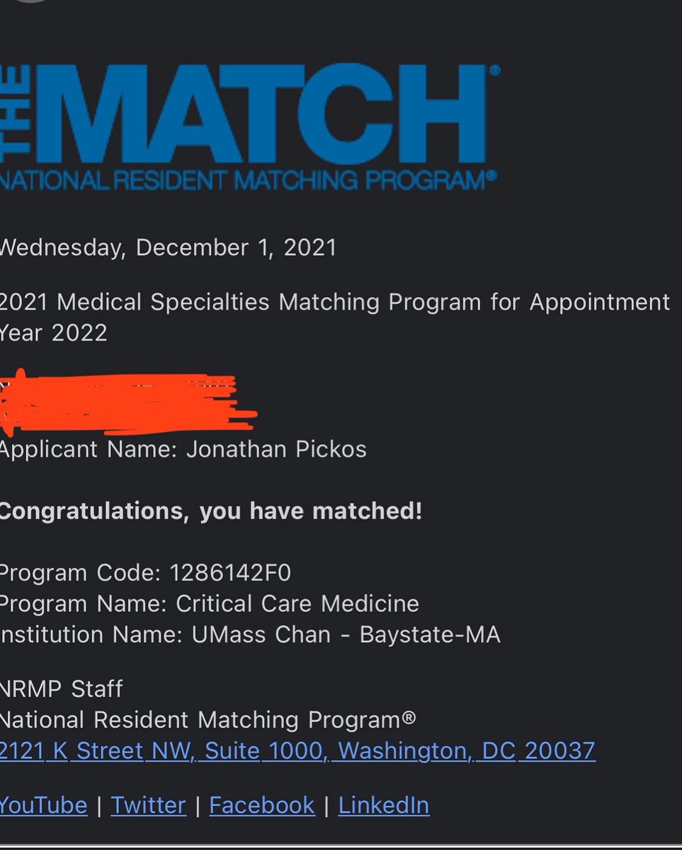 JPickosMed's tweet photo. Matched! Excited to say I’m going to be an ICU physician and couldn’t be happier to join the team at UMass-Baystate! https://t.co/lsMsik6Nik
