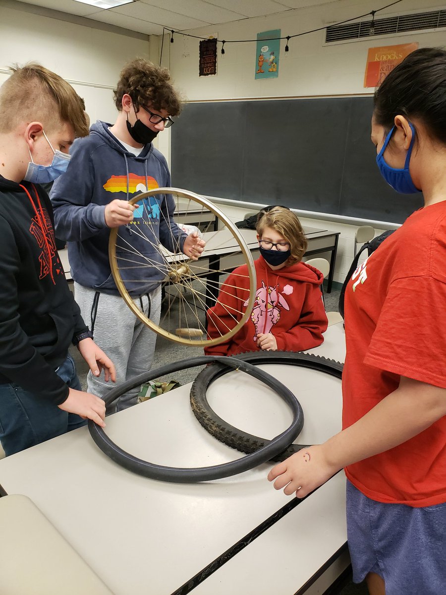 TruexCreateLab's tweet image. Excellent, active day on the #CCMS  #falconscare &quot;Turning your Wheels&quot; group. After each member worked on changing bike tubes- so that we can better service our fleet of PE bikes- some members had the chance to dig into the mysteries of a lawn-tractor engine. Hands on, messy fun!