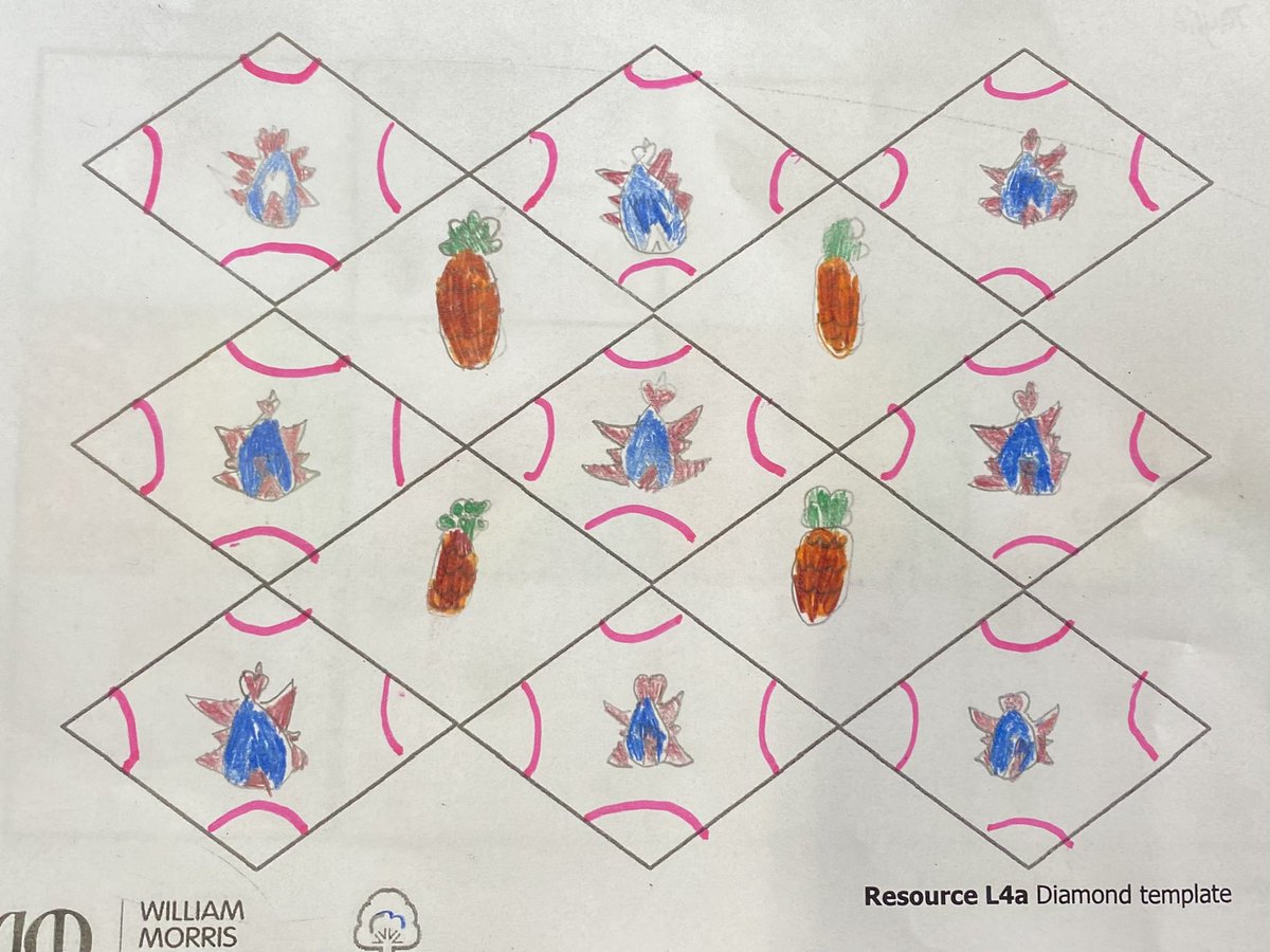 Gwyrosydd2017's tweet photo. We have been learning about William Morris and taking inspiration from his motifs, half drop patterns, and repeating diamond patterns. #gspexp #williammorris @WmMorrisSocUK #victorians https://t.co/aDaEPaLtAG