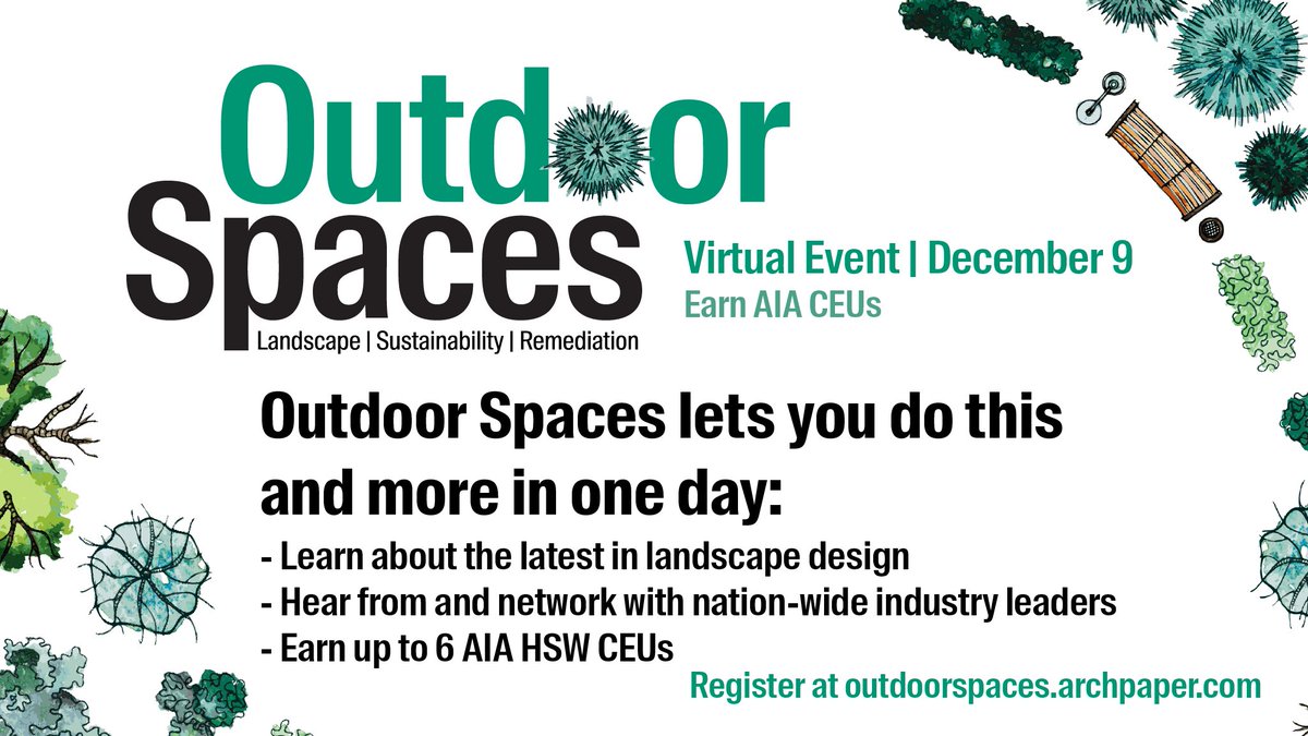 archpaper's tweet photo. Join AN next week 12/9 for our first-ever landscape conference! Register here https://t.co/MGafnkJ2tk
#archpaper #anmediagroup #aecindustry #architects #engineers #construction #designers #landscape https://t.co/v2wiE3sY8O