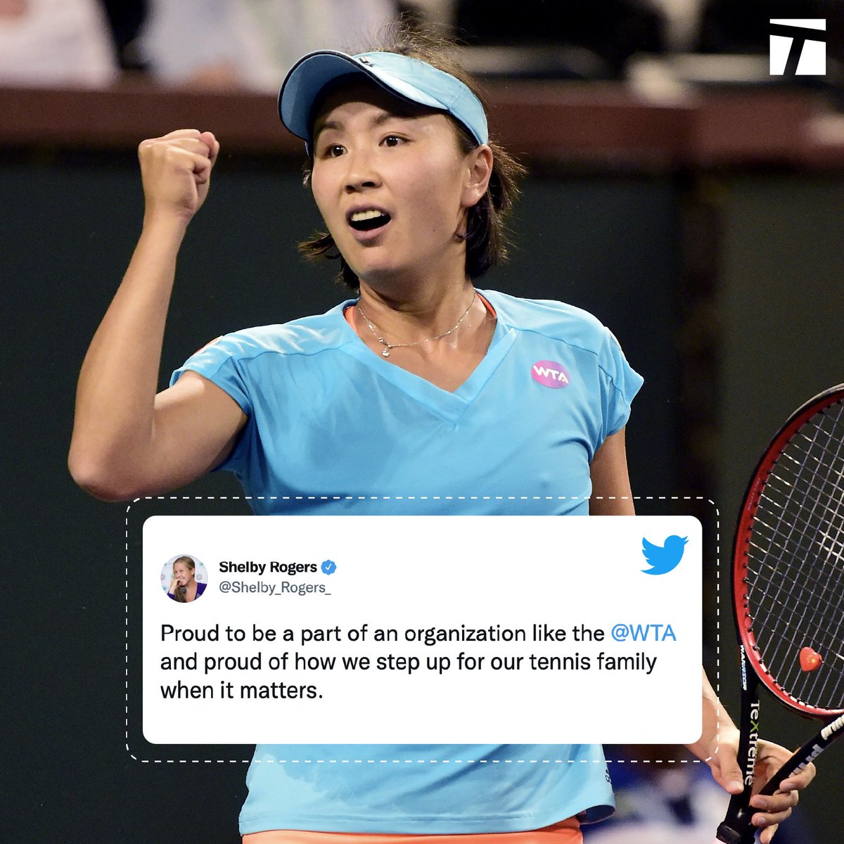 TennisChannel's tweet photo. The tennis community stands with Steve Simon and the @WTA! 🙌

#whereisPengShuai | #FreePengShuai https://t.co/sBsiZ1nJ3H