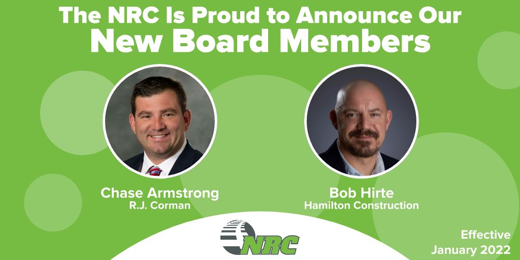 Please join with <a href="/theNRC/">The NRC</a> in congratulating our new incoming board members: #railwayindustry leaders Chase Armstrong with <a href="/RJCormanRR/">R. J. Corman Railroad Group</a> and Bob Hirte with Hamilton Construction. Read the release: bit.ly/31gFtR8 <a href="/AREMArail/">AREMA</a> <a href="/herzogcompanies/">Herzog</a> <a href="/ASLRRA/">Short Line Railroads</a>  <a href="/DanellaCo/">Danella Companies</a> <a href="/railroad_inc/">Railroad Construction Company, Inc.</a>