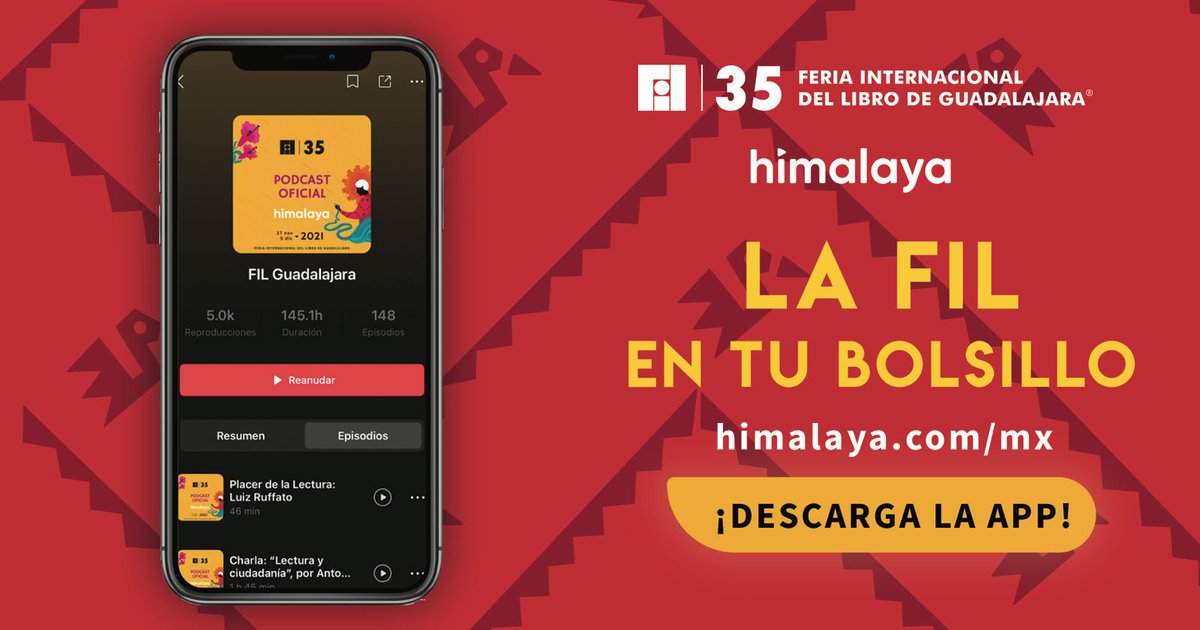 Lleva en tu bolsillo lo mejor de la FIL a través de  <a href="/HimalayaLAT/">Himalaya Latinoamérica</a>, patrocinador oficial de la FIL Guadalajara, y disfruta gratis a través del audio la mayor celebración literaria de habla hispana.
👉 Descarga la app o entra a  pro.himalaya.com
#lFILGuadalajara35