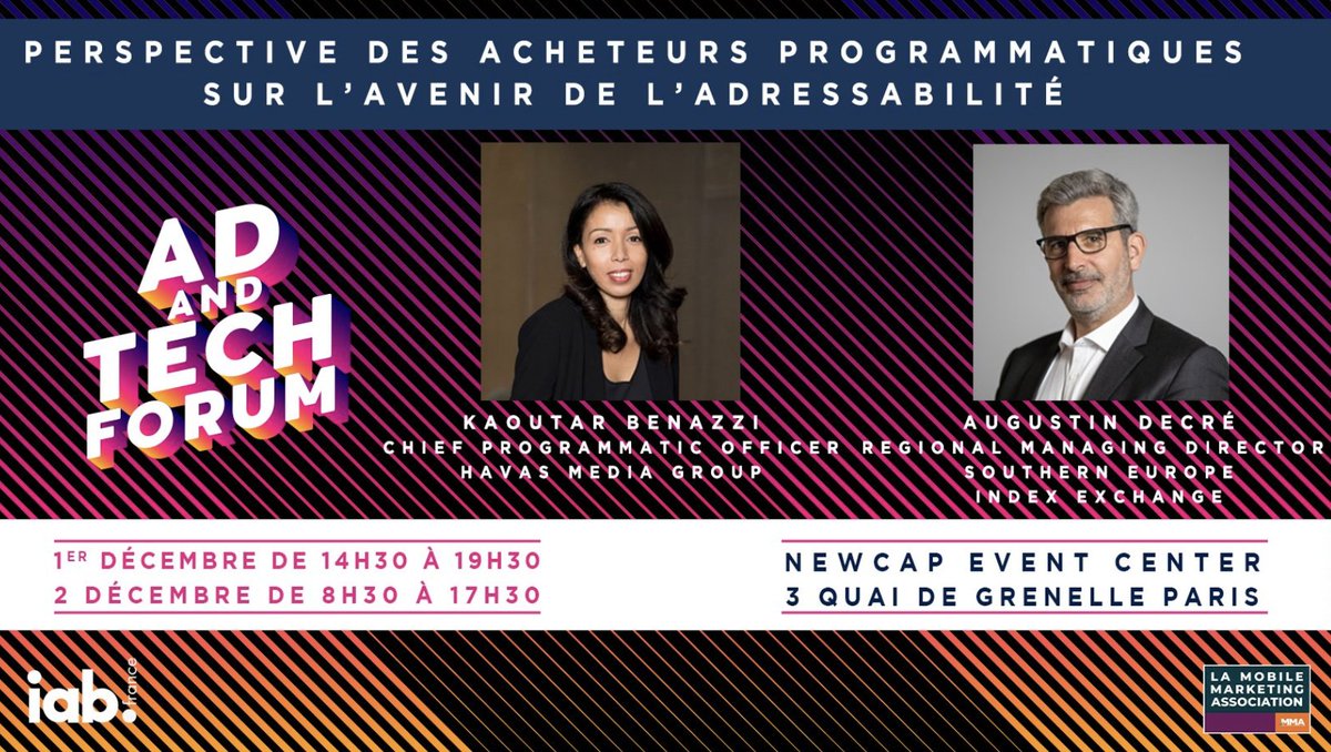 MedinaKone's tweet photo. @KKaout de @HavasMediaGroup
et @AugustinDecre
@IndexExchange
parlent « Perspective des acheteurs #programmatiques sur l’avenir de l’ #adressabilité
à l' #AdandTechForum
@IABFrance #iabfrance
@MMAFrance_Asso
@IIMparis #iim #cdeb
#marketingdigital #GAFA https://t.co/rolbjIe0tV