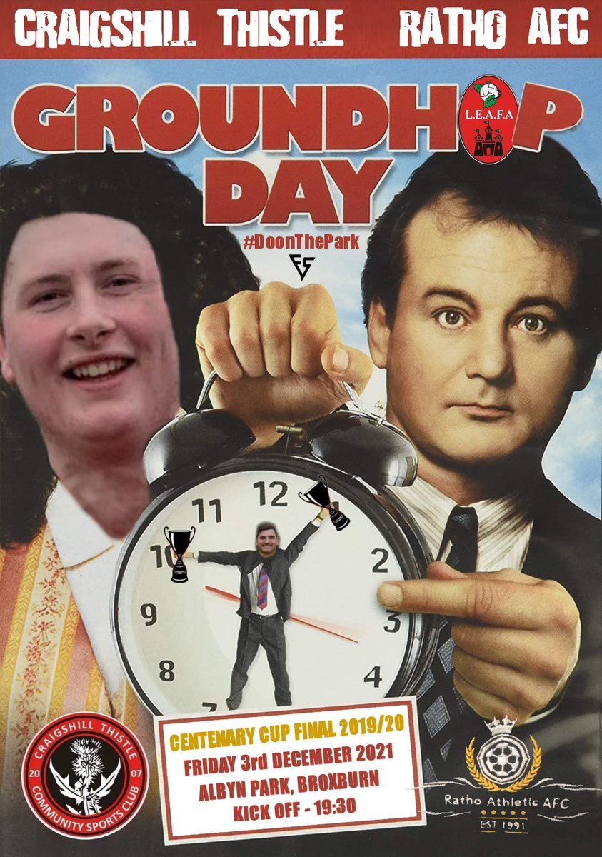 This friday we once again travel back in time for a cup final

<a href="/LEAFA_Official/">LEAFA Official</a> Centenary Cup Final 2019/20
<a href="/CraigshillAFC/">CraigshillThistleAFC</a> vs <a href="/afc_ratho/">Ratho AFC</a> 

Match sponsor and programme creator <a href="/DoonThePark/">#DoonThePark</a> 

Game at <a href="/BroxburnAthFC/">Broxburn Athletic FC</a>

Come support local football <a href="/ScotAmFA/">Scottish Amateur FA</a>

#groundhopping #scottish