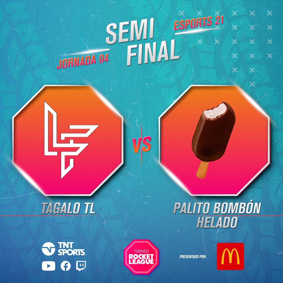 TNTSportsAR's tweet photo. ¡EL ÚLTIMO CUPO! 🔥
Segundo enfrentamiento de la noche por la última plaza en la gran final de #RocketLeaguexTNTSports🚀
🔴 ¡EN VIVO! | Semifinal
🆚 #TagaloTL | #PalitoBombónHelado
▶️ https://t.co/4XTvvXB0Hf
¿Quién gana? 🤔
Auspiciado por @McDonalds_Ar #RocketLeagueMcDonalds https://t.co/9Ca2MBh1M3