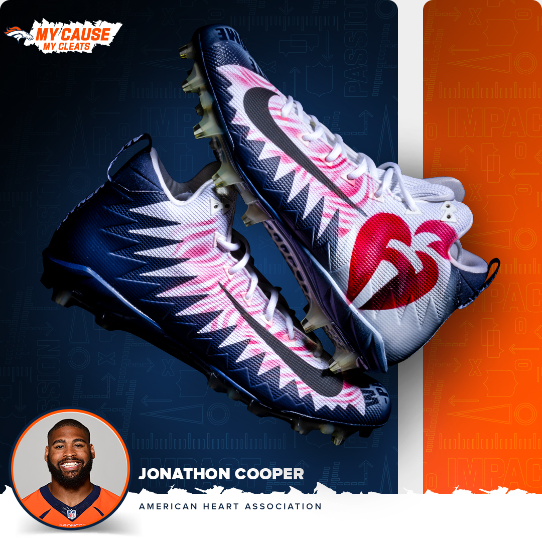 ahacolorado's tweet photo. Thank you @JonathonCooper7 for helping to fight heart disease with #MyCauseMyCleats and supporting the American Heart Association! We always cheer for the @broncos but our hearts will be extra full when we watch you take on the Kansas City Chiefs this Sunday! https://t.co/8BI96ogNc3