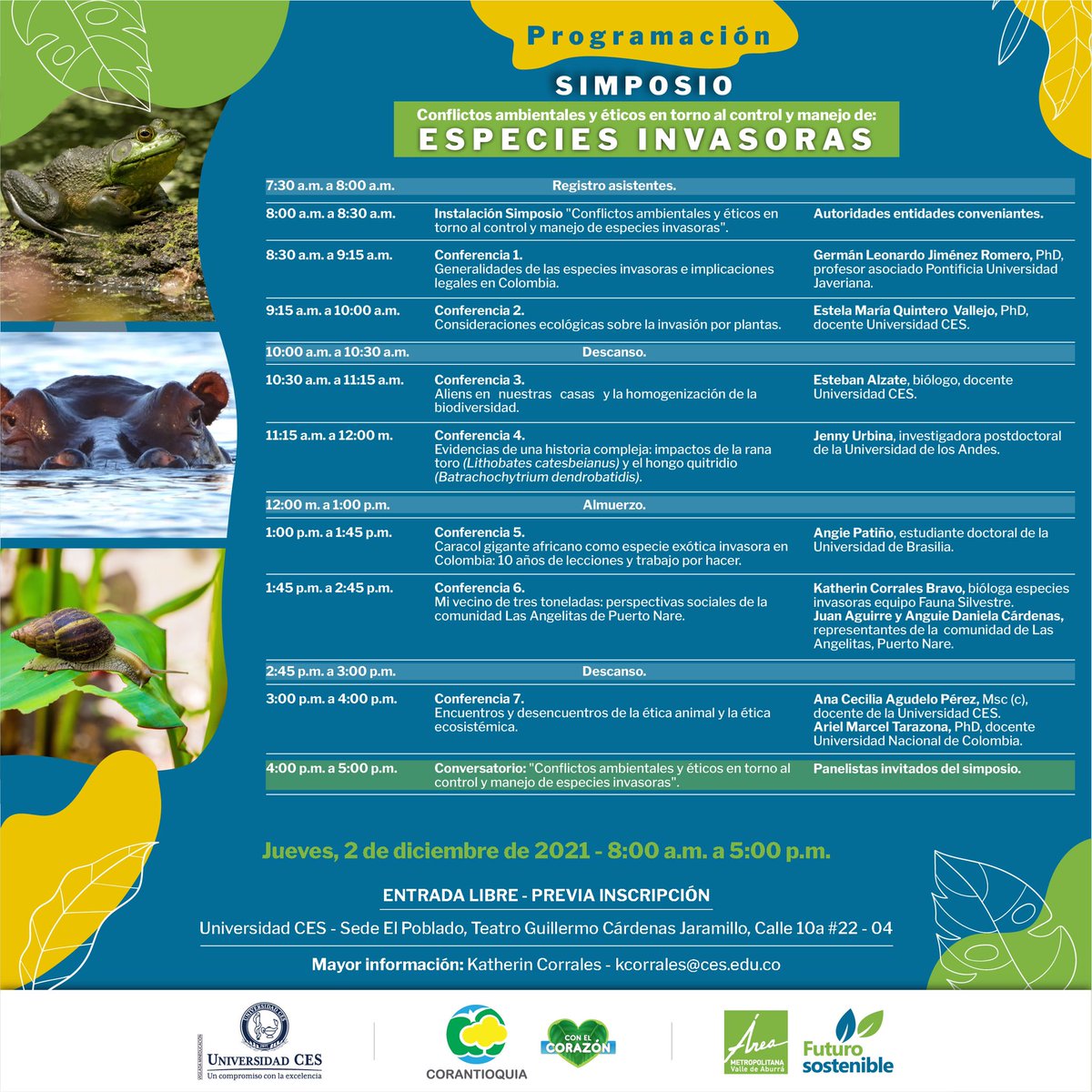 Areametropol's tweet photo. Te invitamos a participar del simposio: Conflictos ambientales y éticos en torno al control y manejo de especies invasoras

🗓 Día: jueves 2 de diciembre 
🕣 Hora: 8:00 a.m. a 5:00 p.m. 

*Entrada libre, previa inscripción:https://t.co/hLU4nuxEpX https://t.co/E6boA57QaN