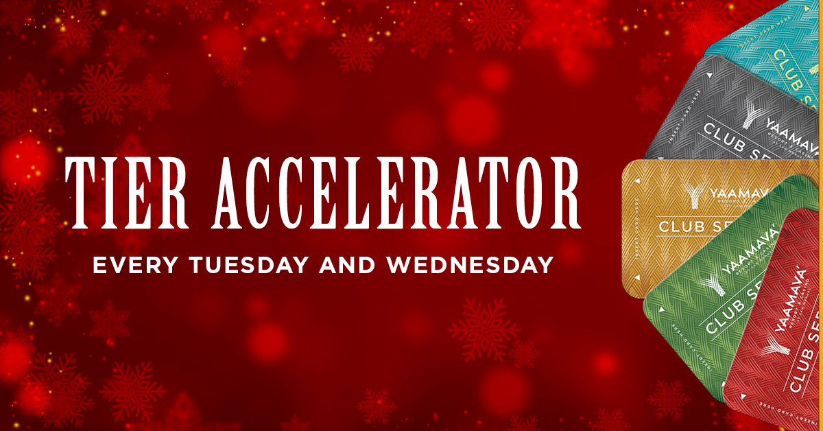 Yaamava's tweet photo. Use your card each time you play your favorite slots and table games every Tuesday & Wednesday in December and we’ll multiple your points earned by three. 🤗🎰
That’s right – earn a three times multiplier with your Club Serrano card every week! #Yaamava #AllThrill https://t.co/o1ToCB30Oh