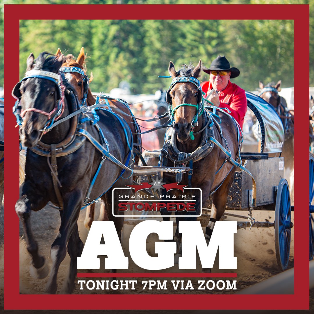 GPstompede's tweet image. Thank you everyone for wanting to become involved with our team! For those who applied for membership, here's a friendly reminder that the AGM is 7pm tonight 🤠 #GPStompede #GrandePrairie #Chuckwagons #Rodeo