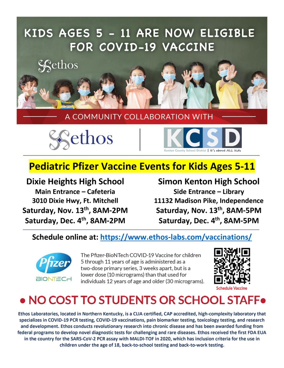 TheKCSD's tweet photo. Don't forget our 2nd COVID-19 vaccination clinic for 5-11 year olds is this Saturday, Dec. 4 at Simon Kenton and Dixie Heights. 1st and 2nd doses are available. Schedule here: https://t.co/ZjlUJ6UXcP
@EthosLabs @PaulaRust1 https://t.co/CmedoM1KZj