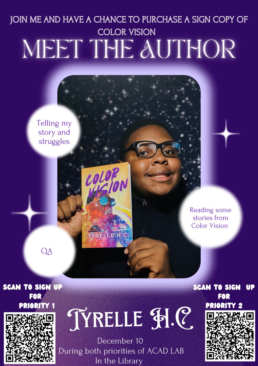 Meet the Author event on Dec. 10 in the library during Ac Lab to hear published poet and student Tyrell HC talk about his writing! <a href="/ParkwaySchools/">Parkway Schools</a>