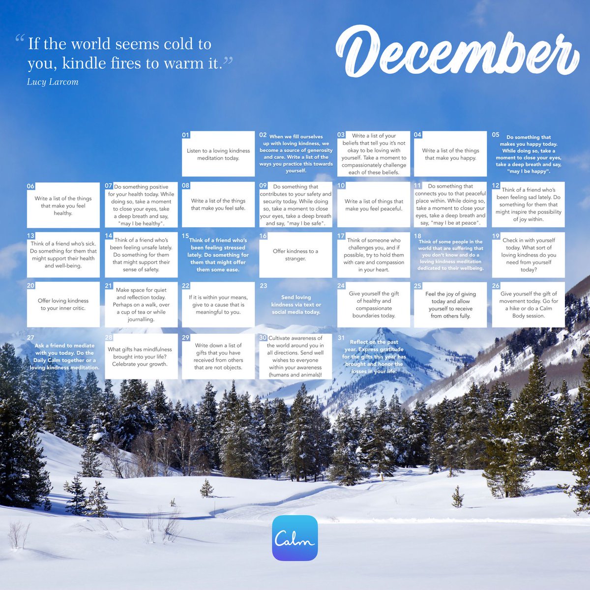 This December transform your world through loving kindness. 

📅 Find the high resolution version and multiple formats of this calendar here: cal.mn/dec