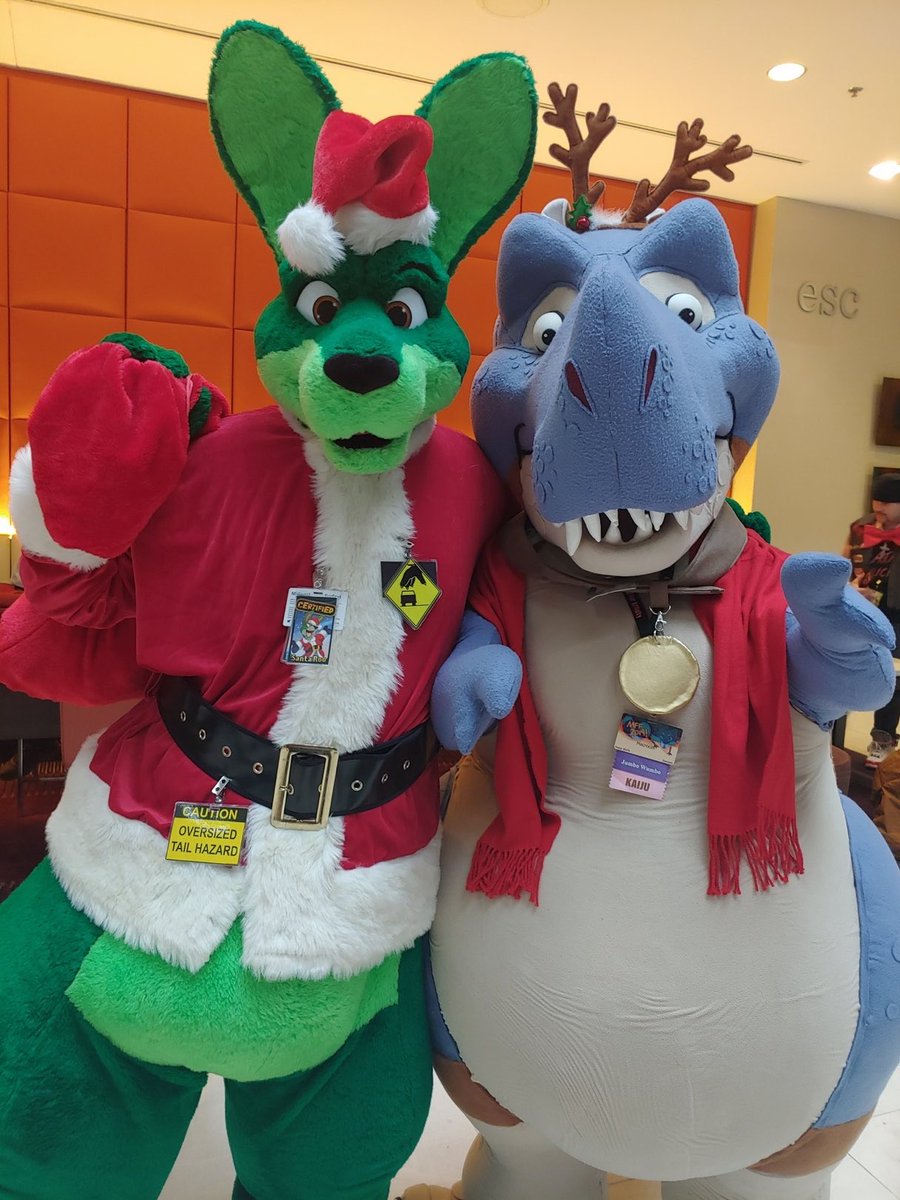 Afraid Santa Roo and his trusty dinohelper are taking another year off. Bummer. My Christmas wish: get jabbed in the arm. There could be a candy bar in it for you.