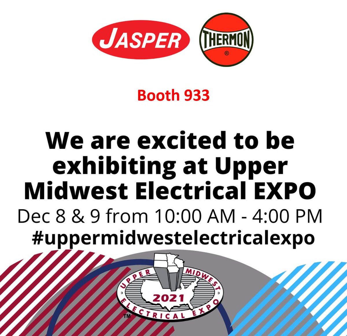 jasper_engineer's tweet photo. Jasper Engineering is thrilled to be exhibiting at the Upper Midwest Electrical EXPO December 8-9 at the Minneapolis Convention Center. We’ll be highlighting @ThermonINC and factory specialists will be ready to answer all questions.
#jasperengineering #uppermidwestelectricalexpo https://t.co/N9PX9HFhnj