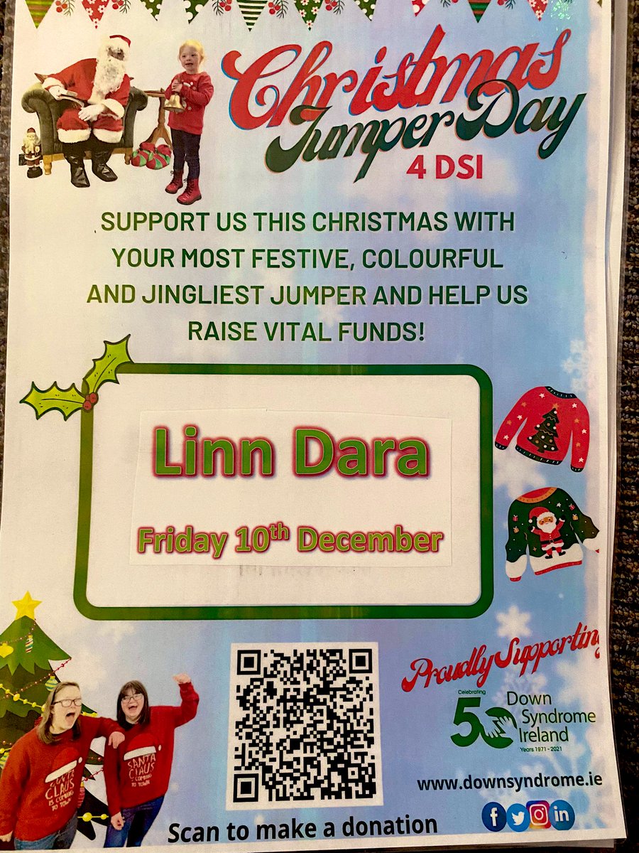 ⭐️Date: Friday 10th December…⭐️Talking point: Christmas Jumper day in @LinnDara 🎄Staff & Young People will don their #ChristmasJumpers in aid of a super organisation🎄 @DownSyndromeIRL #donate #styleoff #10thDecember #LDAC @MentalHealthIrl @LinnDaraSchool