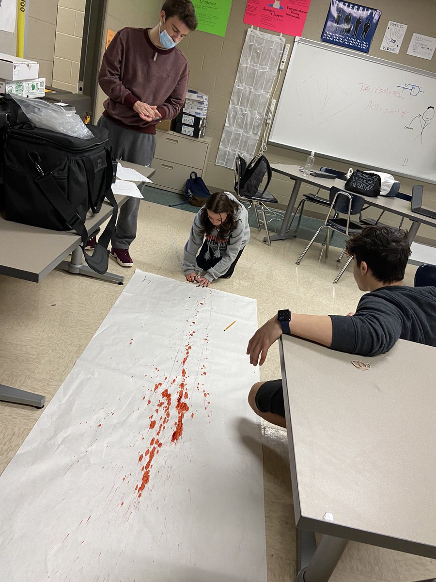 coachC5910's tweet photo. Working on point of convergence and point of origin in blood spatter. #p2bass @SiegelHighStars @CteSiegel https://t.co/3NzftyOwJI