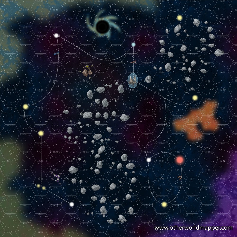 OWMapper's tweet image. 【Mapping Tip】

You can use our tools to make star maps! This map uses light sources, regions, features and travel routes.

For the second image we used the zone tool to create more detailed stars.

#ttrpg #fantasymaps #rpg #cartography #scifimaps #otherworldmapper
