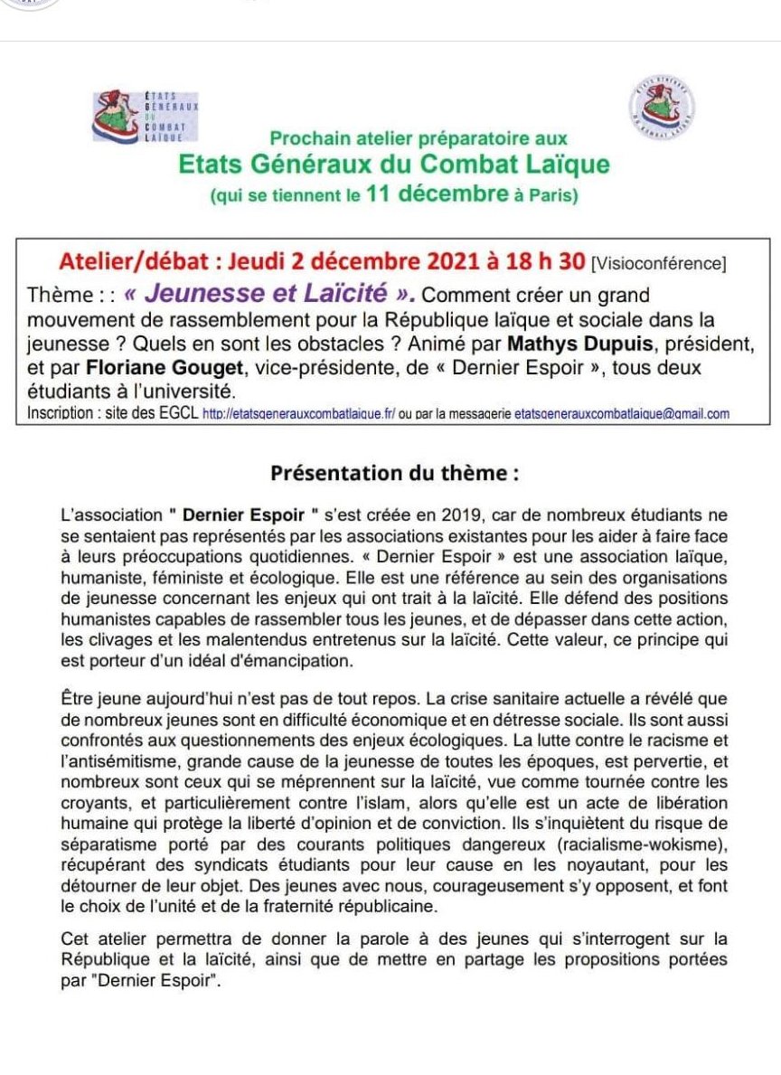JRGLyonRhone's tweet photo. Atelier #Laïcité et Jeunesse avec @dernierespoir_national
#etatsgenerauxcombatlaique #EGCL #etatsgeneraux https://t.co/9AGObAZ6rR