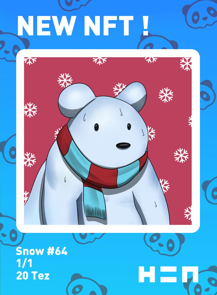 Pandart_crew's tweet photo. NEW Unique panda Available ! ✨
"Snow loves the heat, but it kills him... "
1/1 LIMITED EDITION  "Snow #64" ⛄️❄️
https://t.co/qJk1ebfnzv

Just mint on : @hicetnunc2000

#nfts #hicetnunc2000 #CleanNFTs #nft #OBJKT https://t.co/uf3qqghKca