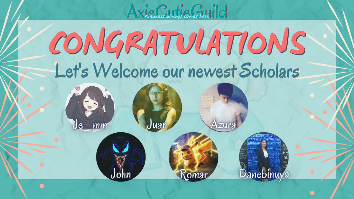 ✨More scholar partners! Please give a warm welcome to these cuties, we welcome you home✨

@je_mm00 
<a href="/juanzzzxc/">Juanzxc</a> 
@Asuna_Gam1ng
<a href="/johnrelbusano/">John | DF | ACG</a> 
@RoMar1416 
<a href="/danebinuya/">KD</a> 

#AxieinfinityScholarship