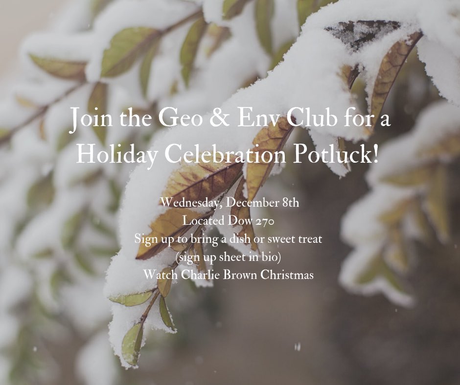 CMichGEC's tweet photo. One week from today we will be having a holiday potluck celebration. We would love to see you all there to celebrate the end of a great semester together! link in bio to sign up :) https://t.co/GoLziNoCpB