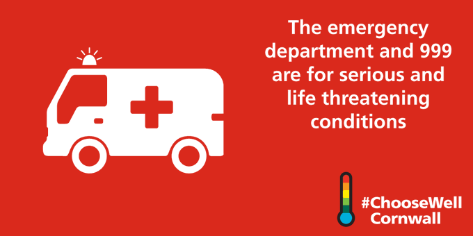 The emergency department and 999 are for patients who have a life-threatening emergency.

If you're not sure what to do:

💙 Call NHS 111 or visit 111.nhs.uk for urgent medical help 
💙 Visit your pharmacy for help with minor illnesses