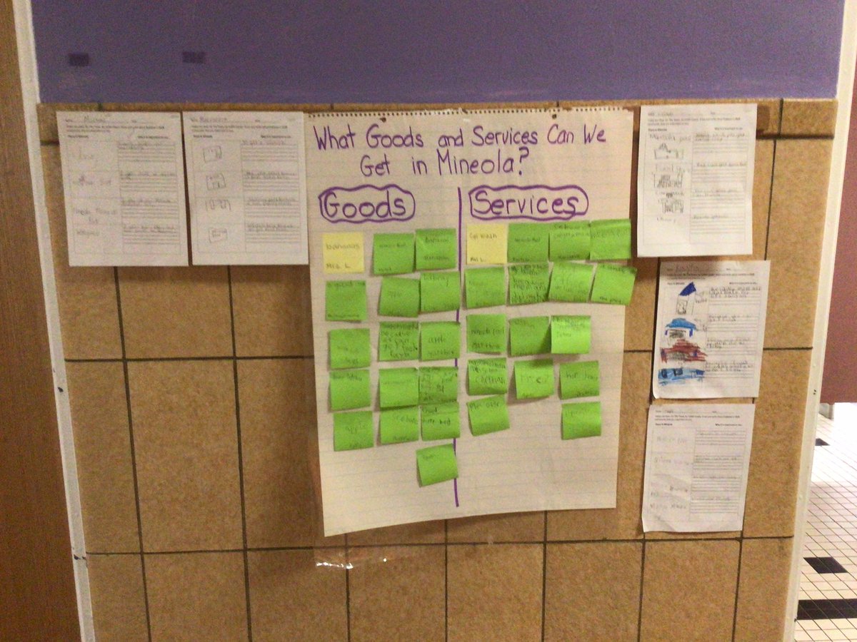 Second grade learners thought about resources in their community and categorized them as a good or service <a href="/Hampton_Street/">Hampton Street</a> #mineolaproud