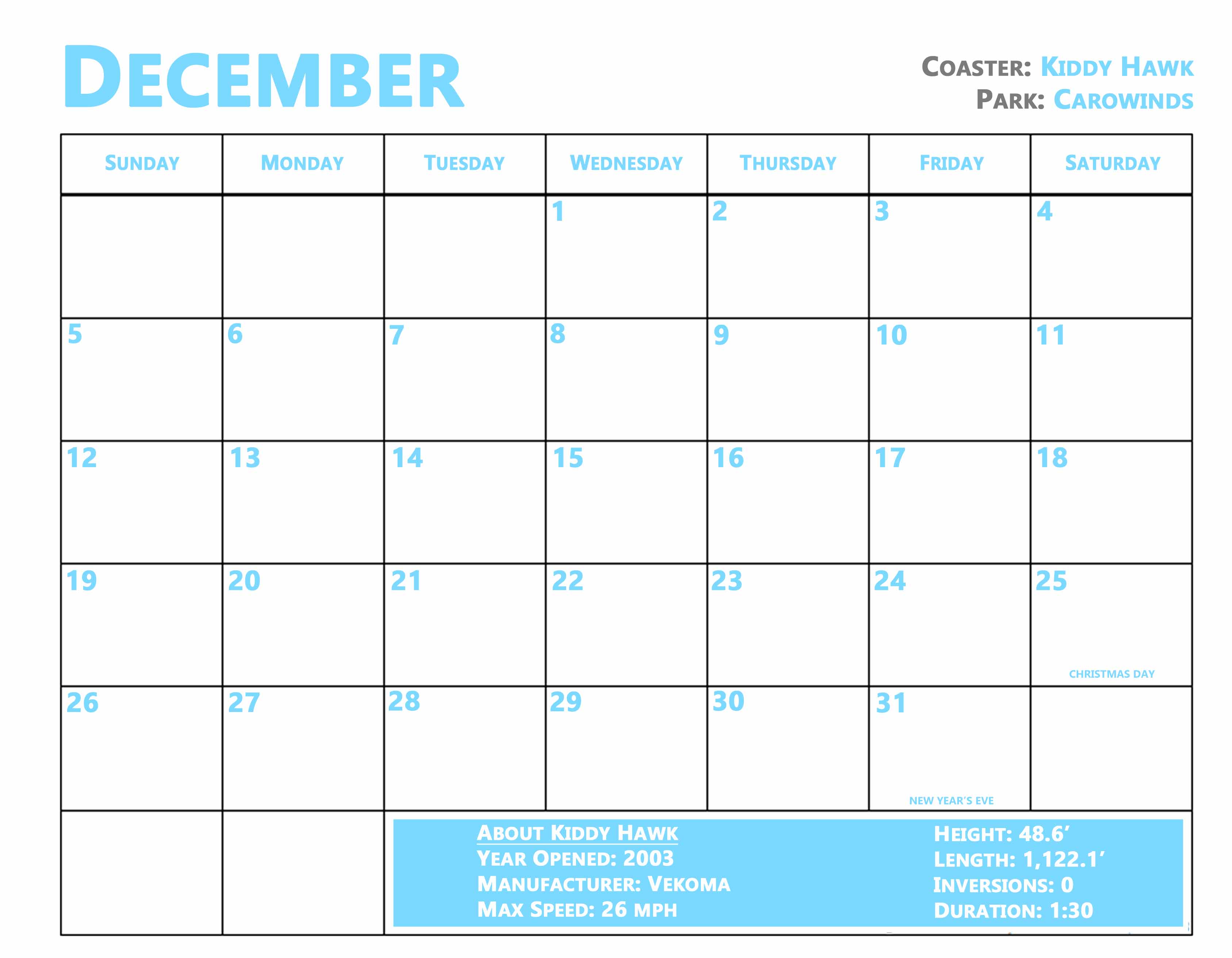 Coaster101.Com On Twitter: "It's 12.1.21! If You Have This Year's C101  Calendar, You Know The Featured Coaster This Month Is Kiddy Hawk At @ Carowinds! If You Buy A 2022 Calendar, December Features @