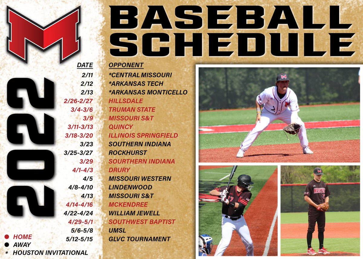 Schedule Announcement 🚨⚾️

<a href="/BaseballMU/">Maryville University Baseball</a> has officially released their loaded 2022 schedule, which includes a trip to Minute Maid Park in Houston, Texas!

📰 - bit.ly/3IaKQCe

#BigRedM #GLVCbase