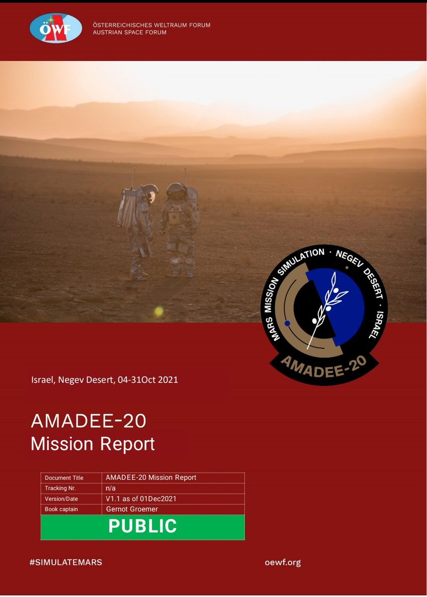 oewf's tweet photo. ๐ฅ๐ฅ Our #AMADEE20 Mission Report is out. ๐๐จโ๐๐ฉโ๐
183 pages full of exciting insights from our latest #simulateMars mission in Israel
Download โก๏ธ https://t.co/QGb2FBXz7L
@ILSpaceAgency @DMarsAnalog
#exploringtomorrow #austriainspace https://t.co/VyvUrHA2eP