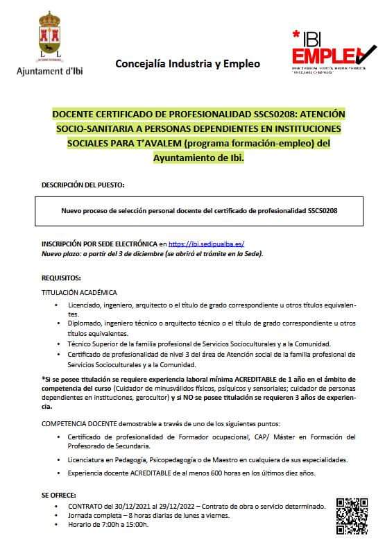 Nueva oferta de empleo para docente de Programa T' Avalem. Regístrate en ibi.portalemp.com

#sociosanitario #formador #TAvalem <a href="/ayuntamientoibi/">Ayuntamiento de Ibi</a> <a href="/GVAlabora/">GVA LABORA</a> #ibi